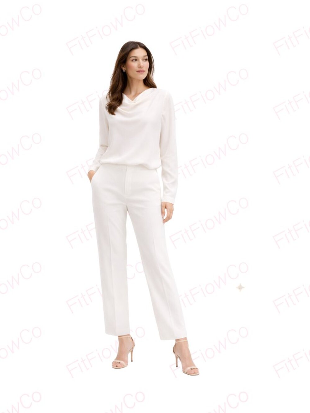 Ann Taylor Ivory Cowl Neck Blouse Women M Long Sleeve Career Work Top